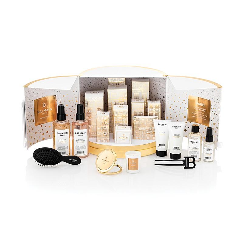 Limited Edition Large Advent Calendar Gift Set - Shampoo, Conditioner, Argan Elixir, Leave-in Spray, Mini Spa Brush, Salt Spray, Hair Accessory, Mirror, Candle