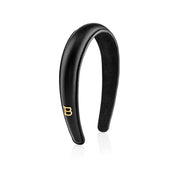 Balmain Hair Black Leather Puffed Headband with Gold Plated Logo