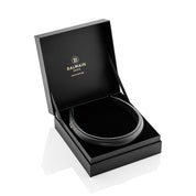 Balmain Hair Black Leather Puffed Headband with Gold Plated Logo