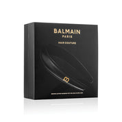 Balmain Hair Black Leather Puffed Headband with Gold Plated Logo